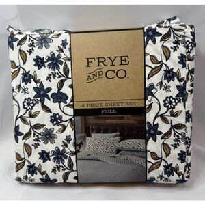 Frye and Co. Full Sheet Set 4 Piece Sheets Blue Floral Pattern *T9